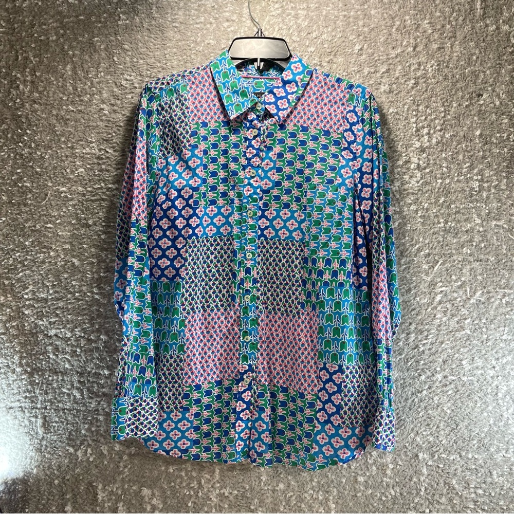 Talbots Women Medium Floral Tulip Patchwork Medium Shirt Long Sleeve Button Up